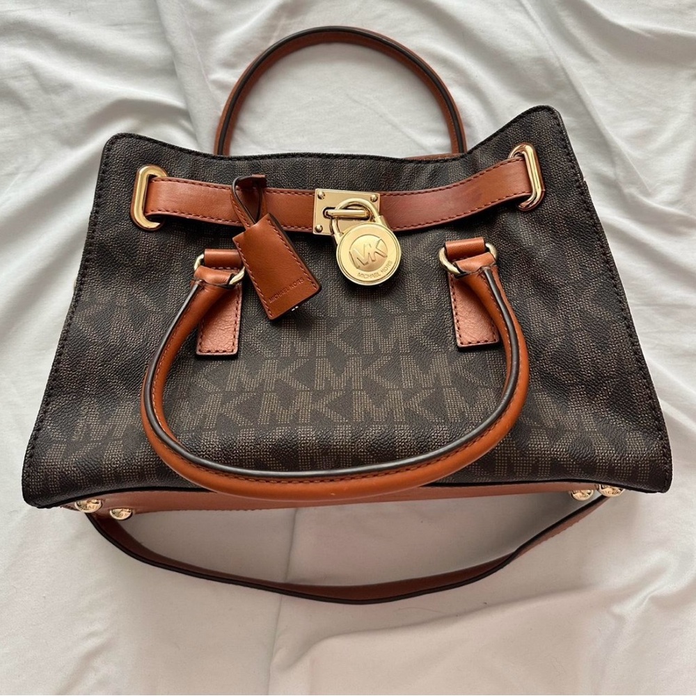 Michael Kors Brown Satchel with Gold-Tone Accents